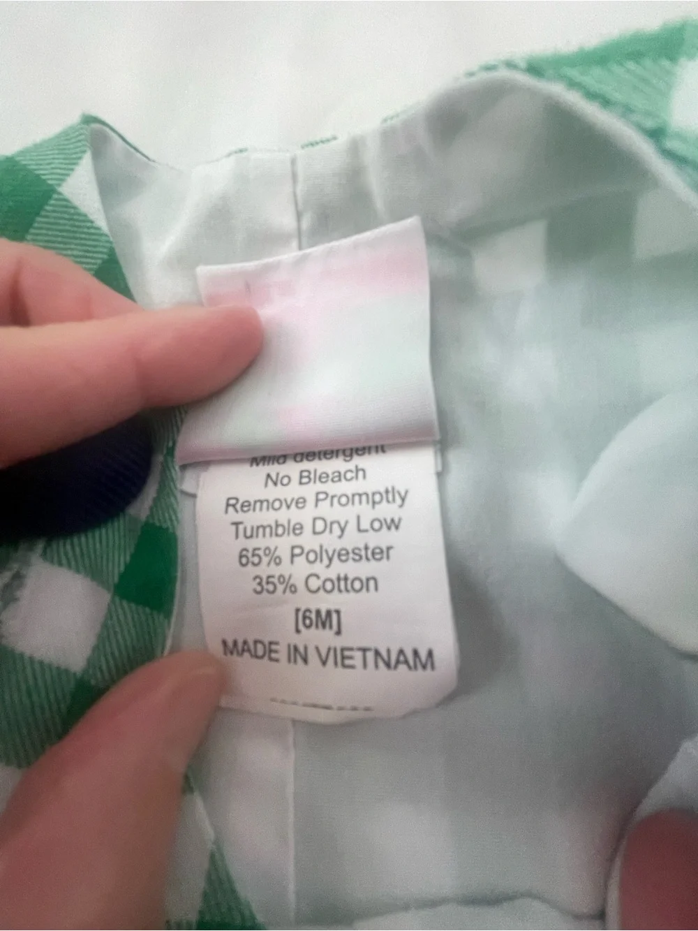 Green Gingham Kids Overalls with Button Straps 6 months